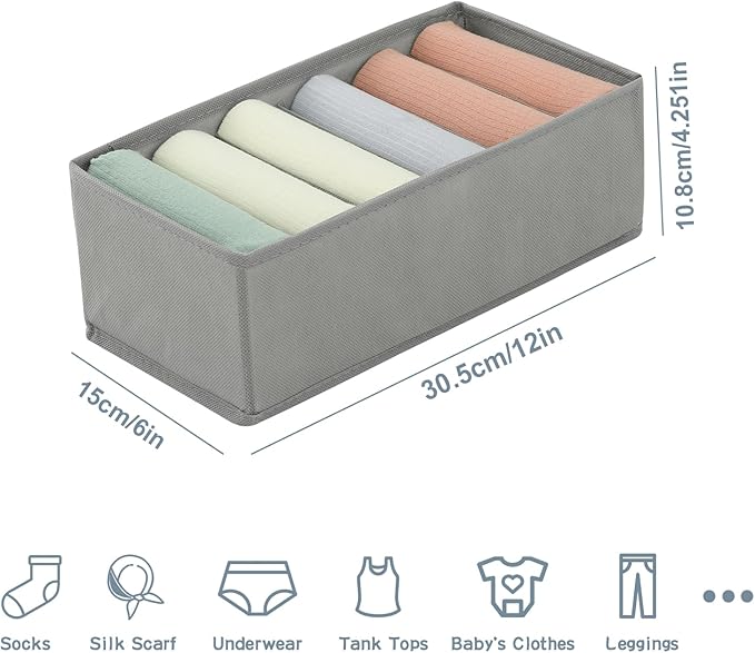 Qozary 3 Pack Sock Underwear Drawer Organizer Dividers, Non-Woven Fabric Collapsible Cabinet Closet Storage Boxes for Clothes, Socks, Lingerie, Underwear, Tie, Belt, Baby, Bedroom