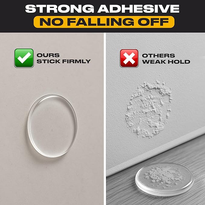 Clear Door Stoppers - Large 3.15" (4 PCS) - Door Stoppers for Wall with Strong Back Adhesive - Quiet and Shock Absorbent Silicone Wall Protectors from Door Knobs - Protects Every Surface