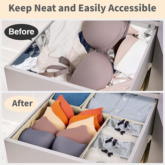 Criusia Drawer Organizer Clothes, 8 Pack Underwear Drawer Organizer, Foldable Cloth Storage Box Closet Organizers and Storage for Clothes, Socks, Scarves, Ties (Beige)