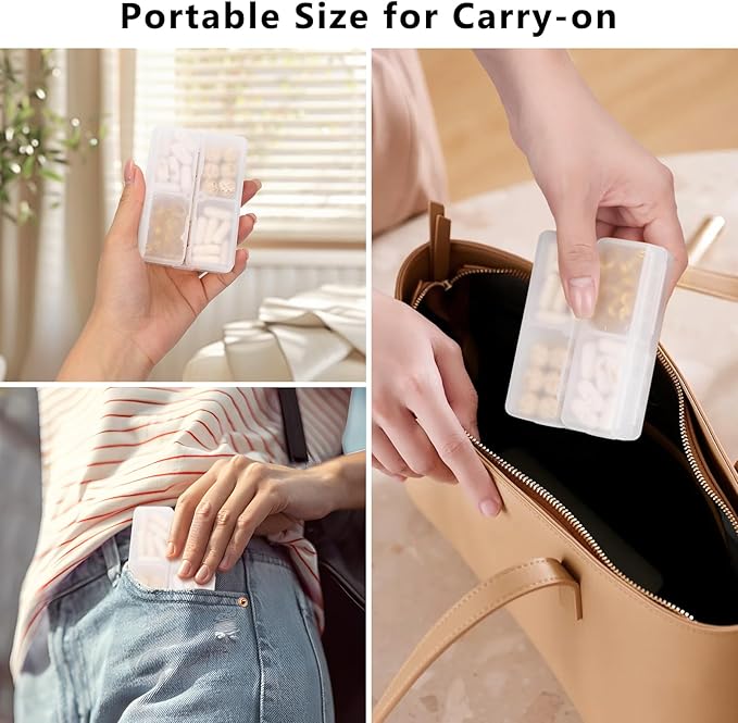 FYY Daily Pill Organizer, 7 Compartments Portable Pill Case Travel Pill Organizer,[Folding Design] Pill Box for Purse Pocket to Hold Vitamins,Cod Liver Oil,Supplements and Medication-Clear