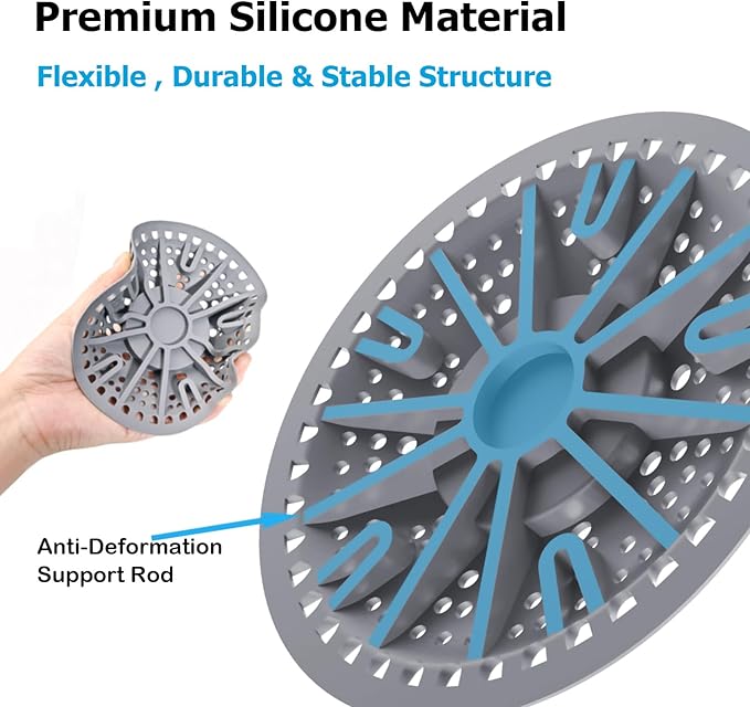Shower Drain Hair Catcher | 2 Pack 5.5in Large Premium Silicone Drain Protector Strainer | Bathroom Essentials Shower Drain Cover for Shower Room, Floor Drain, Bathroom Sink-Grey