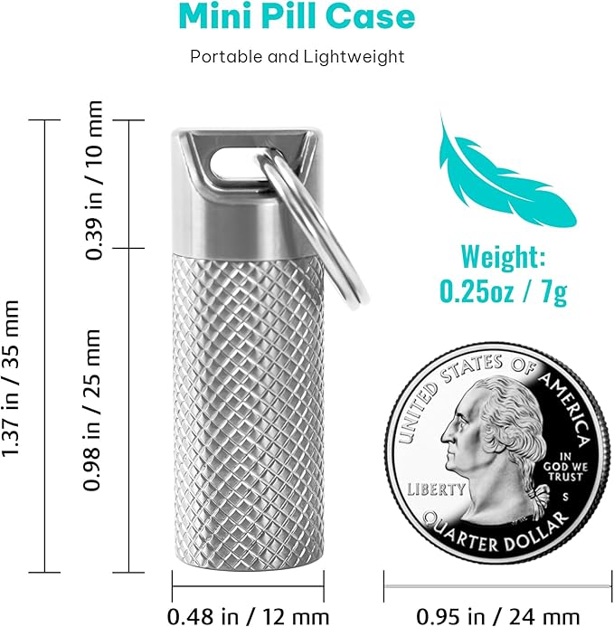 100% Waterproof Titanium Pill Box Keychain - TSA Approved, Strong and Heat Resistant, Travel Friendly | Fashion Necklace Design, Ultra Light and Compact with Extra Sealing Ring