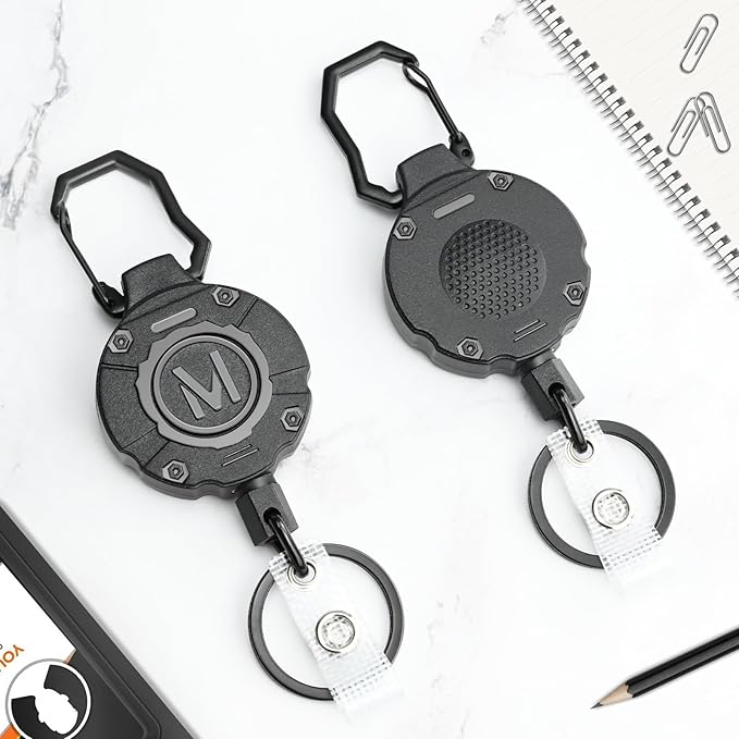 1 Pack Heavy Duty Retractable Keychain ID Badge Reels Retractable Carabiner Badge Holder with 31.5” Steel Cord, 9.0 oz