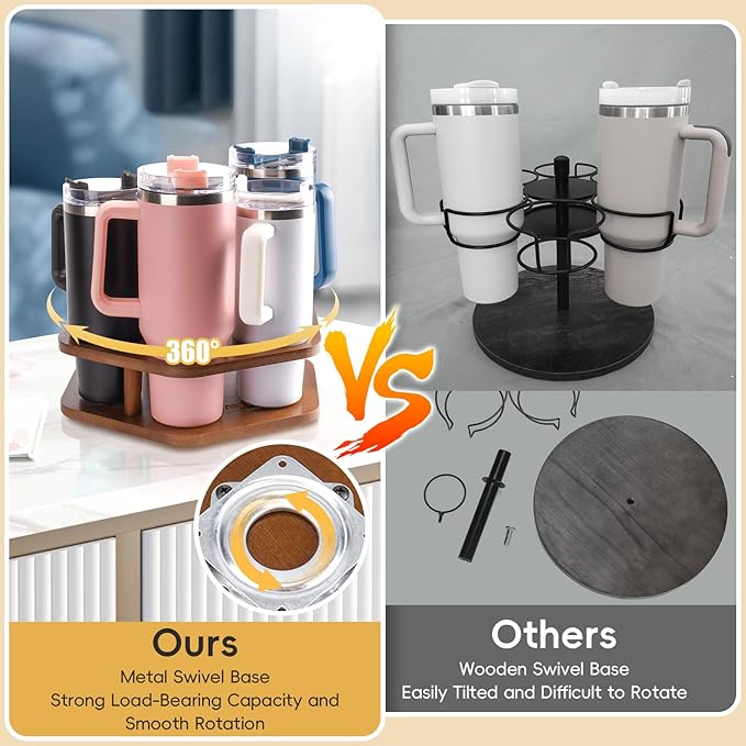 Water Bottle Organizer for Stanley 40 oz Tumbler, 7 Slots Rotatable Stanley Cup Organizer for Kitchen Cabinets, Wood Tumbler Organizer Holder for Stanley Cup Accessories Brown