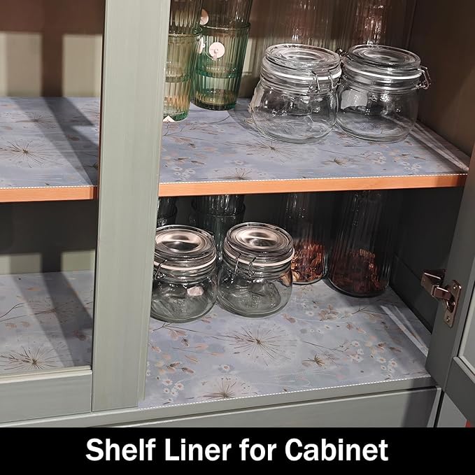Dandelion Shelf Liners, Strong Non-Slip 12IN x 20FT, Non-Adhesive Shelf and Drawer Liners for Kitchen Cabinet, Wire Fridge, Waterproof Shelf Drawer Liner, Easy to Clean