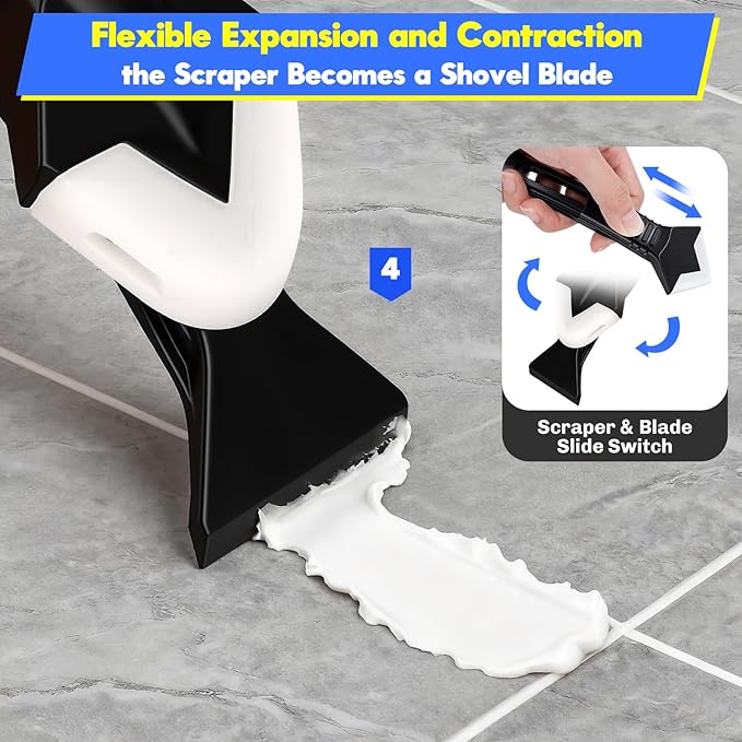 3 in 1 Silicone Caulking Tools, Glass Glue Angle Scraper, Stainless Steelhead Caulk Remover and Sealant Scraper, for Kitchen Bathroom Window and Frames Sealant Seals (Classic with Scraper — Set)