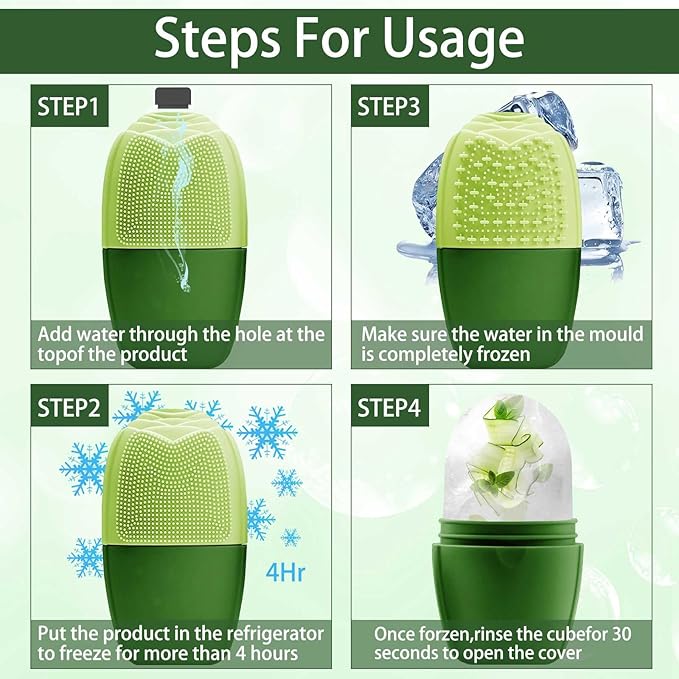XHJRI Ice Face Roller Massager,Ice Cube Roller for Face, Eyes and Neck Naturally Conditioning and Skin Care,De-Puff Eye Bags,Reduce Migraine Pain,Reusable Massage Silicone Ice Mold (New Green)