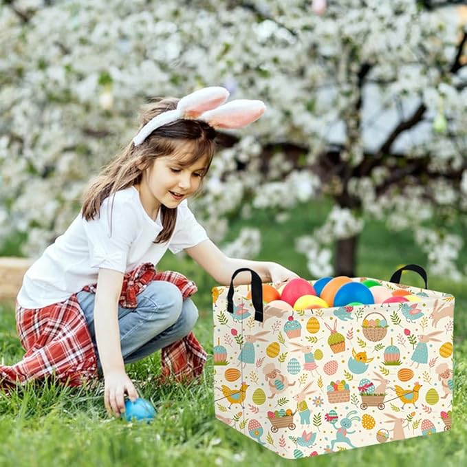 Rectangular Cute Easter basket,Easter basket empty,Storage Basket for baby Bedroom,Toy Gift Organizerm,Kids Storage Bin,Gift baskets,Easters Home Decor(Cute Easter eggs)