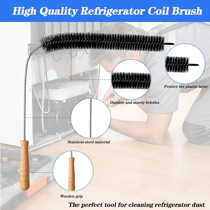 Refrigerator Coil Cleaning Brush Kit, 5-Pack Fridge Coil Cleaner Tools, Cleaner Brush Accessories for Refrigerator, Dryer Vents, Pipe, Sink, Toilet, Shower