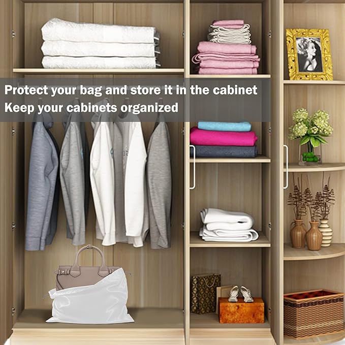 6 Pack Silk Dust Cover Bags for Handbags, Purses, Shoes & Boots - Dustproof Drawstring Bags - Travel Storage Pouches (White, 23.6 19.6 in)