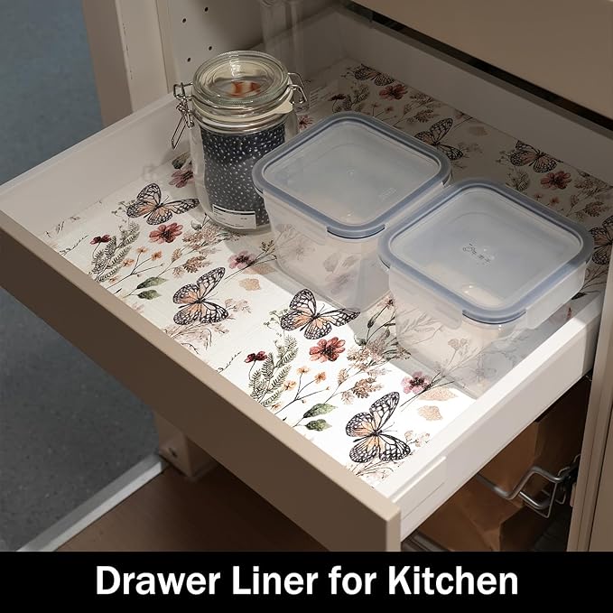 Floral Shelf Liners Non Adhesive and Strong Non-Slip Shelf and Drawer Liners for Kitchen Cabinet Wire Fridge, Waterproof Shelf Drawer Liner,Easy to Clean,12IN x 10FT