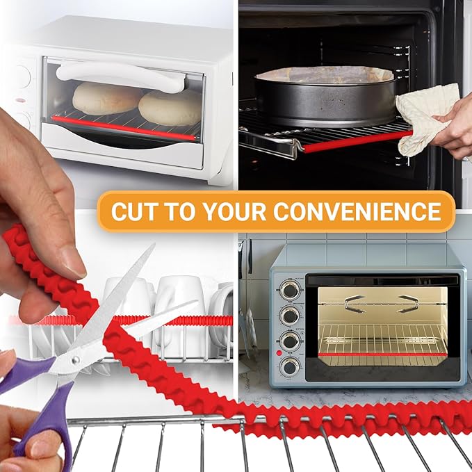 Silicone Oven Rack Shields by Linda’s Essentials (2 Pack) | Heat Resistance Silicone Oven Rack Protectors Guards Against Burns and Scars | 22 Inches Long (Red)
