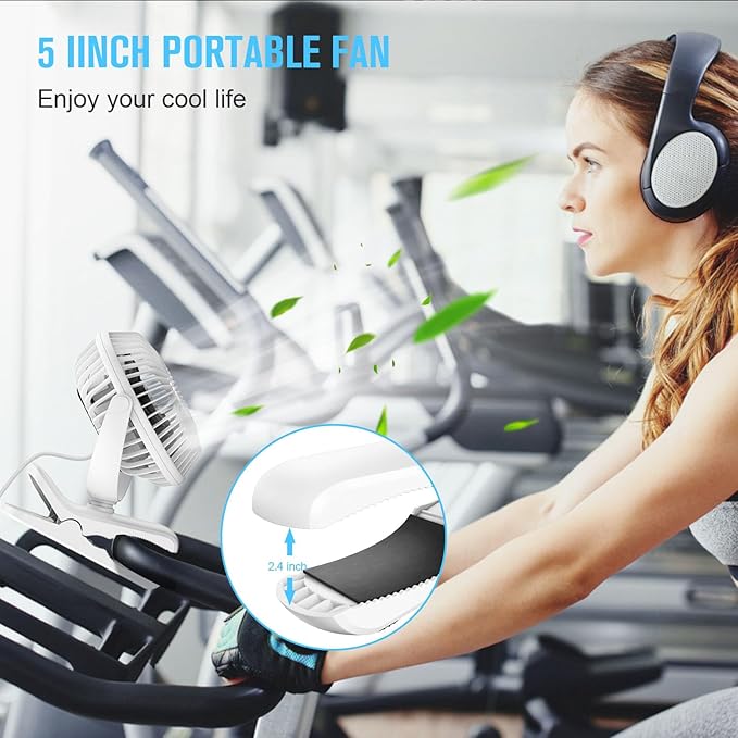 BESKAR Clip on Fan, 360° Rotation Quiet Stroller Fans with Strong Airflow,3 Speeds, Portable Small Fans with Sturdy Clamp,Perfect Personal Cooling Fan for Office Table Bedroom Kitchen