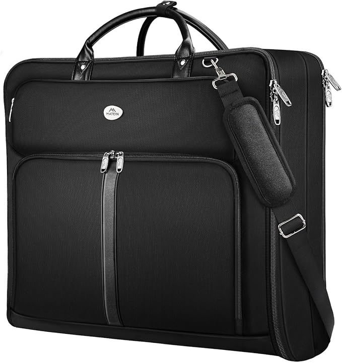 MATEIN Men's Garment Bags for Travel, Large Travel Suit Bag Up to 7 Suits with Strap, Wrinkle-Free Carry-On Garment Bags for Hanging Clothes, Business Suitcase Luggage Bag Fits 17.3 Inch Laptop, Black