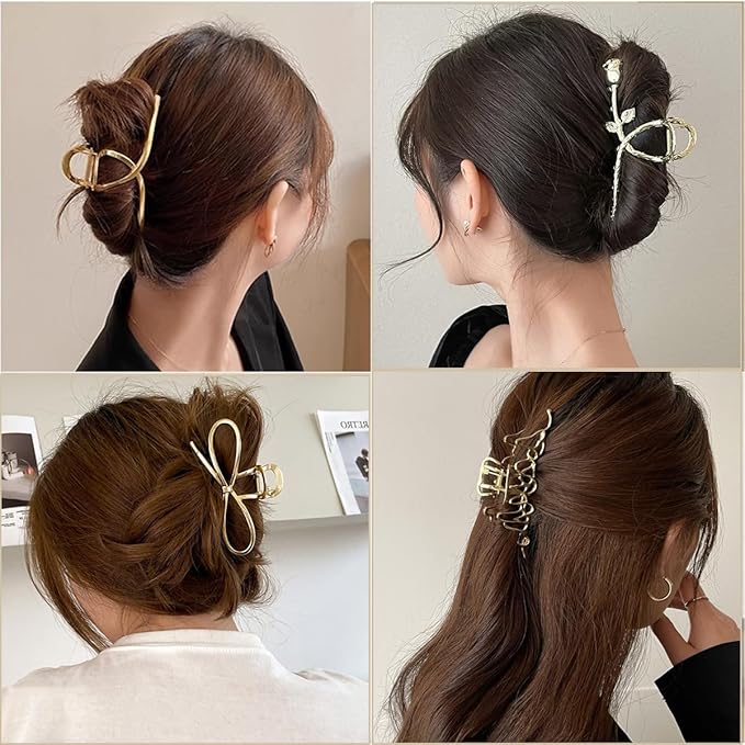4 Pack Large Metal Hair Clips for Thin to Thick Curly Hair, 4.3 Inch Big Nonslip Gold Color Clamps, Perfect Fashion Jaw Claw Hair Styling Accessories for Women and Girls, Christmas Gifts