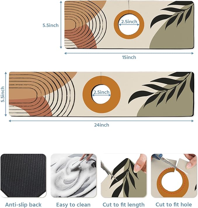 Patterned Sink Faucet Mat Kitchen Splash Guard Super Absorbent Drying Mat, Non-Slip Drain Pad for Kitchen Counter or Bathroom-15x5.5in