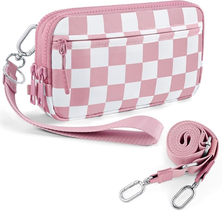 Checkered WristleWallets for Women, RFID Wallet Crossbody with 4 Zippers, Credit Card Holder Cell Phone Organizer