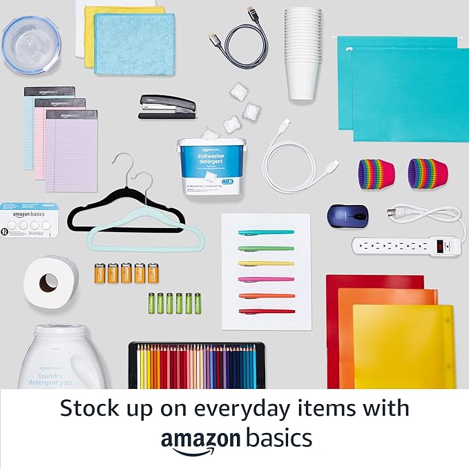 Amazon Basics Velvet Non-Slip Skirt Clothes Hangers with Clips, 360 Degree Rotatable Hook, Sturdy Construction, Organize Pants and Skirts, Black/Silver, 50-Pack