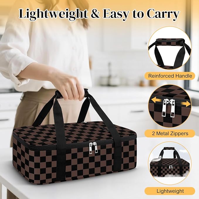Coobiiya Insulated Casserole Carrier – Portable Tote for Hot or Cold Food, Large Warmer & Cooler Carrier Bag LunchBag, Fits 9" x 13" to 11" x 15" Baking Dish, Ideal for Potluck Parties Gatherings