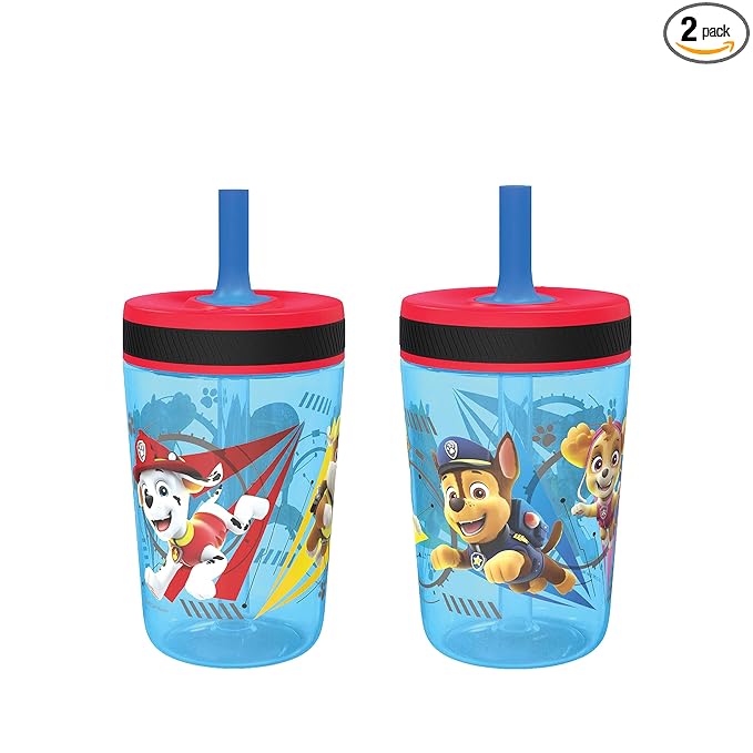 Zak Designs Kelso Tumbler 15 oz Set (Paw Patrol - Chase & Marshall 2pc Set) Toddlers Cups Leak-Proof Screw-On Lid with Straw Made of Durable Plastic and Silicone, Perfect Cup for Kids