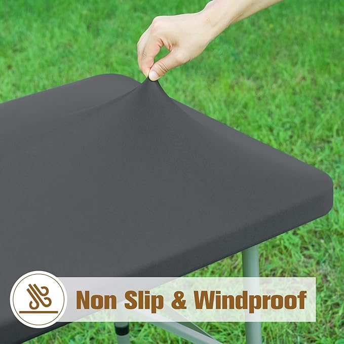NEWISHER Fitted Rectangle Tablecloth 36 x 60 Inch Elastic Table Cloth Stretch Spandex Table Cover Grey Washable Polyester Table Top Cap Cover for Dining Picnic Camping Indoor and Outdoor