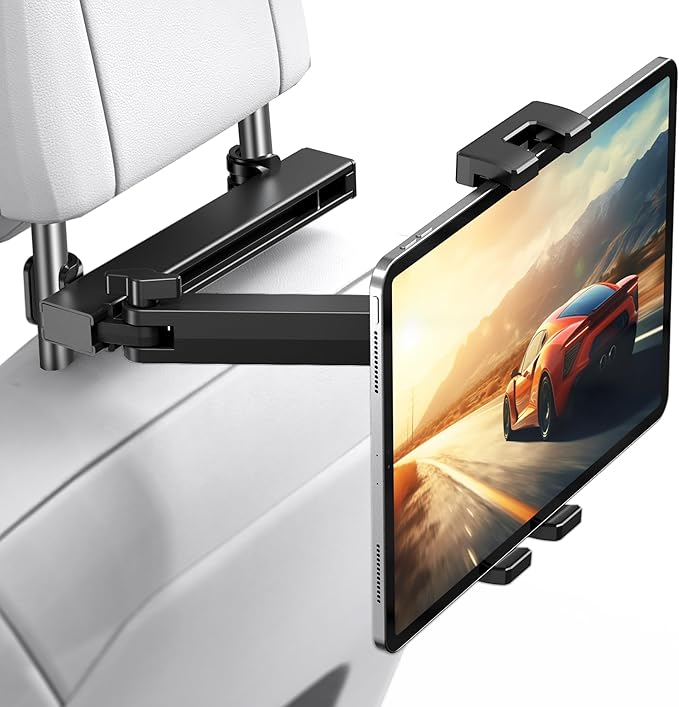 TECKNET Car Headrest Tablet Holder, ipad Car Holder Back Seat [3 in 1 Extension Arm], 360° Rotating Adjustable Road Trip Essentials for Kids,for 4.7-12.9" iPad Pro,Air,Mini,iPhone,Galaxy,Switch,Fire