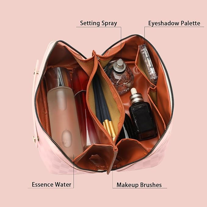 Travel Makeup Bag,Large Capacity Cosmetic Bags for Women,Waterproof Portable Pouch Open Flat Toiletry Bag Pattern Makeup Bag