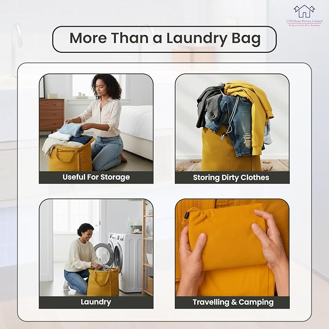 LFH Home Large Premium Cotton Canvas Laundry Bag with Drawstring and Handles Heavy Duty, Multi-Use, and Washable for Home, Travel, College or Storage 28x40 (Pack of 2)-Yellow