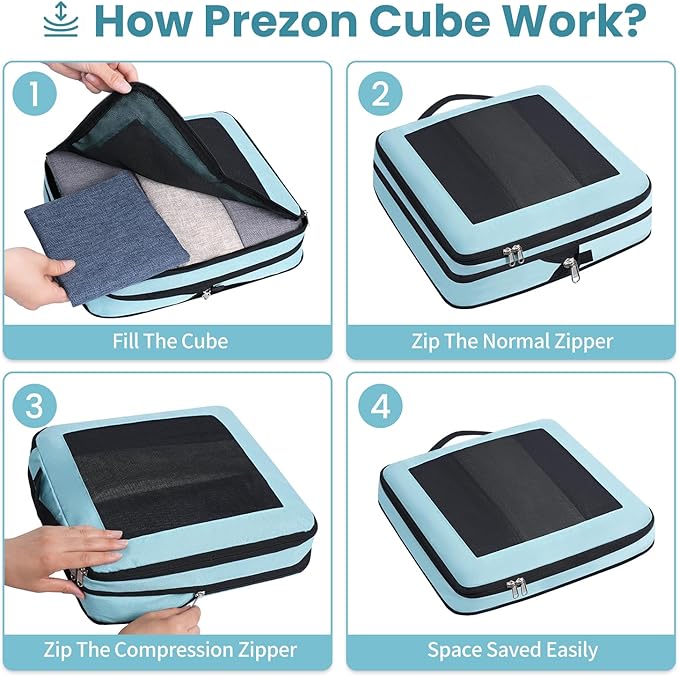 8 Set/6 Set/4 Set Compression Packing Cubes for Travel, Lightweight Vacation Travel Essentials, Travel Accessories for Suitcase Organizer Bags Set, Durable Luggage Organizer