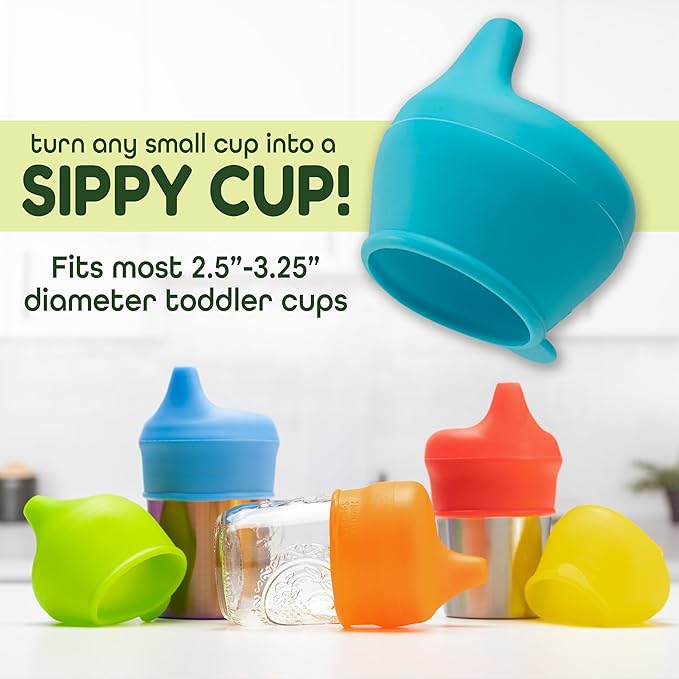 Silicone Sippy Cup Lids - Spill Proof, Fits Any Cup, BPA-Free, Durable & Soft for Babies & Toddlers, Quick to Attach - 3 Pack Silicone Lids for Cups (Steel Blue, Pool, Ice Blue)