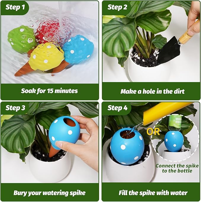 Terracotta Self Watering Spikes, 4 Pack Watering Globes for Indoor Outdoor Plants, Slow Release Plant Self Watering Planter Insert Devices for Travel, Vacation, Garden Care, Cute Small Ball Shape