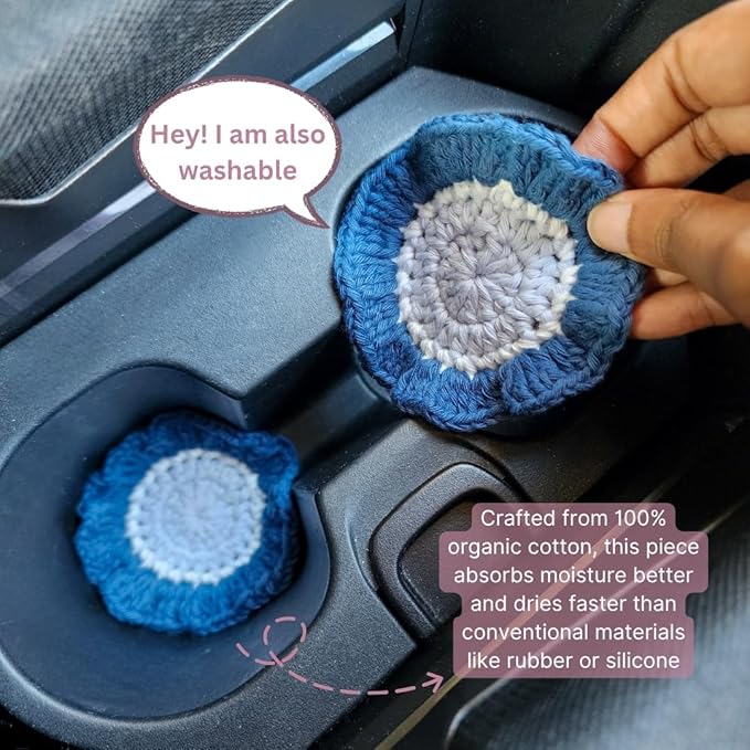 Cotton Crotchet Ruffled Flower Coaster Set (Coastal Breeze)
