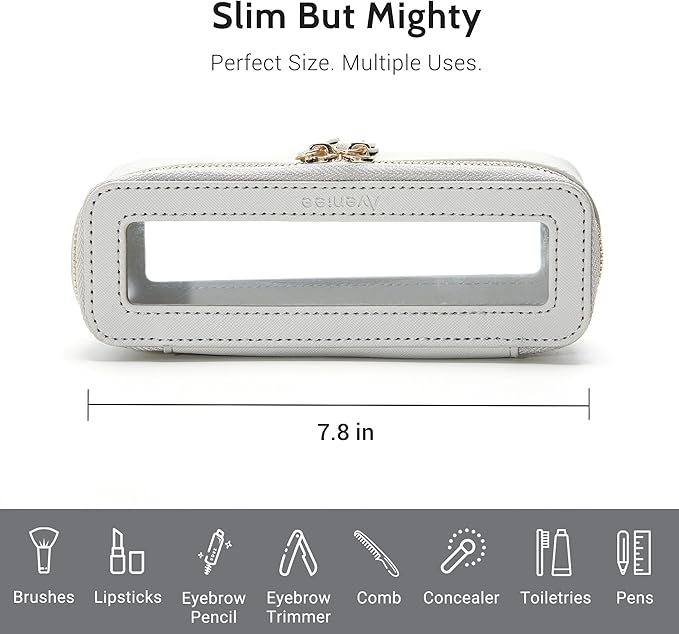 Aveniee Clear Makeup Brush Bag, Slim Brush Holder Cosmetic Case, Small Travel Toiletry Bag for Women, Thin Make up Bags with Zippers, Cute Travel Essentials Srorage Bag.Grey