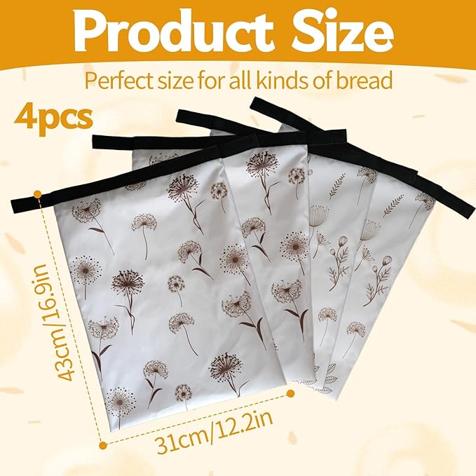 4 Pcs Reusable Beeswax Bread Bags for Homemade Bread 17" x12" Sourdough Storage Bags with Foodgrade TPU Lining Food Wraps to Keeping Fresh Loaf Fresh Freezer Baker Baking Supplies (Beige)