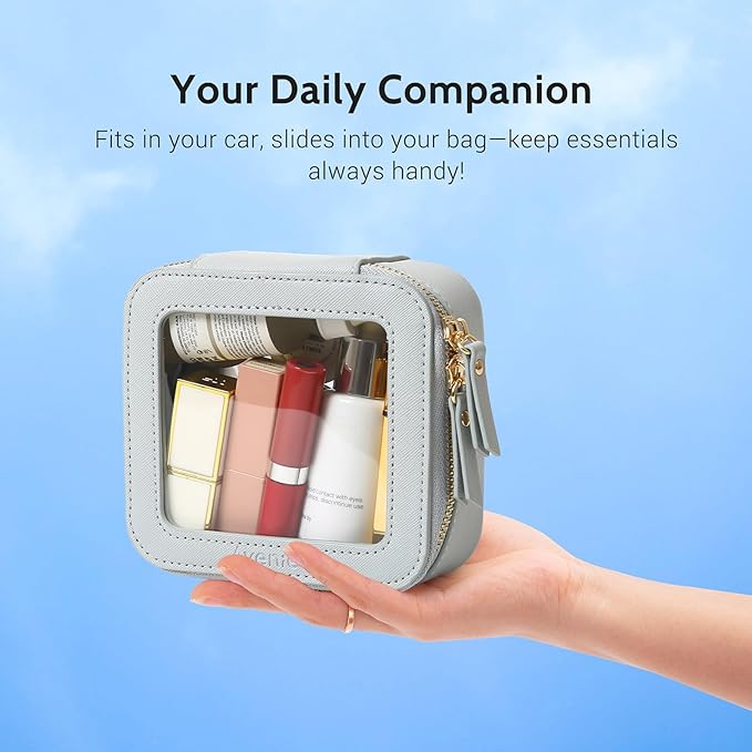 Aveniee Mini Clear Makeup Bag, Small Cosmetic Bags Travel Toiletry Pouch Organizer, TSA Approved Make up Case with Zipper, Car Bag for Essentials,Blue