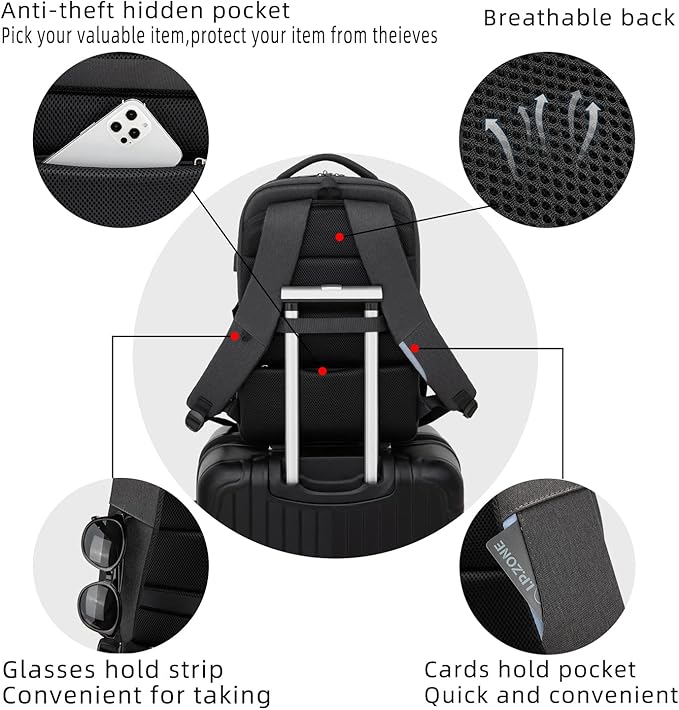 DUSLANG 17 Inch Laptop Backpack for Travel Water Resistant College Bookbag for Men/Women Laptop Bag with USB Charging Port and Tablet Sleeve Bag Compatible Protective Case, Black