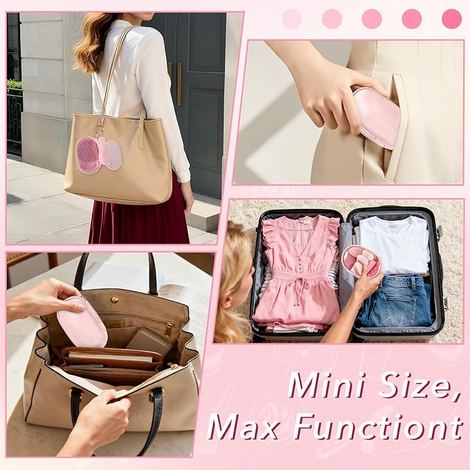 Travel Makeup Brush Set, 77Pcs Mini Makeup Kit Synthetic Foundation Concealers Eye Shadows Brushes Powder Puff with Eyelash Curler Eyebrow Razor Comb Mirror Hair Clips Cosmetic Bag (Pink)