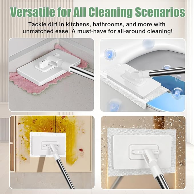 Snap Grip Mini Mop, Cloth Changing Mini Mop for Dry & Wet Disposable Pads, Lazy mopa Automatic gripping with Sweeping & Mopping, Long Handle Disposable Dust Mop for Hardwood, Tile (Plain White)