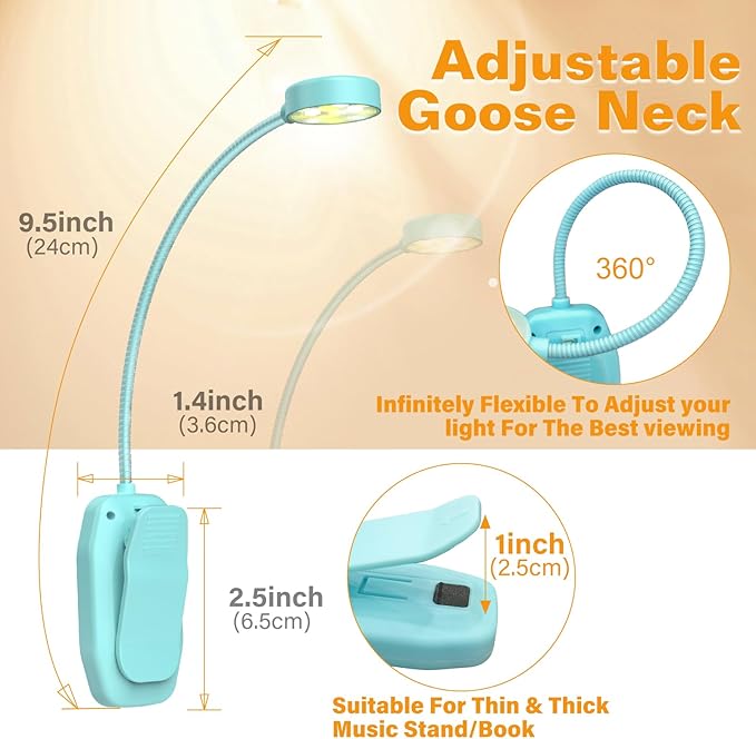 2 Packs Rechargeable Book Reading Light - Adjustable Brightness, 3 Color Temperatures, 30+ Hours Runtime - Eye Care 10 LED Lamp for Reading for Bed,Back to School Gift for Students,Blue & Black