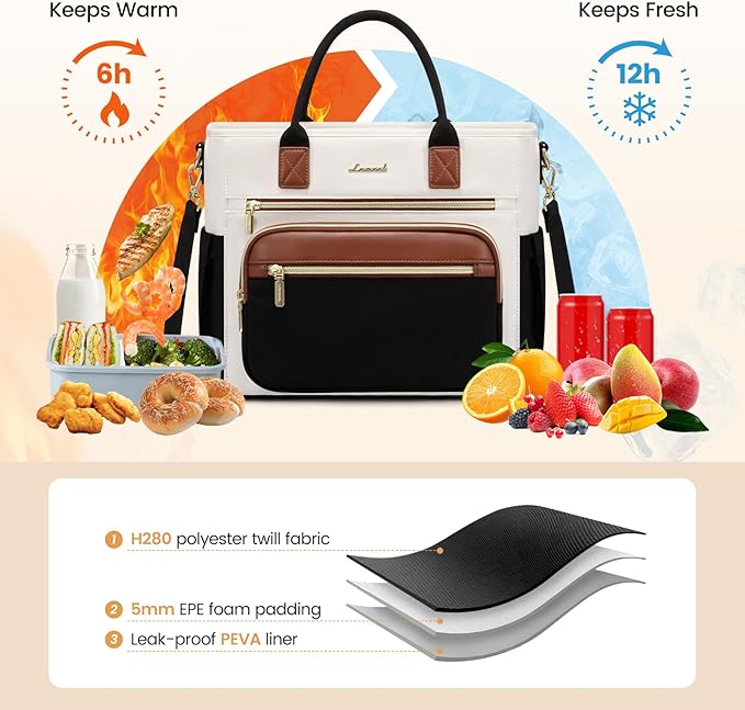 LOVEVOOK Insulated Lunch Bag Women,Wide Opening Adult Lunch Box Women with Cup Holder,Large Leakproof Cooler Bag for Work Picnic Beach Family College Mom Teacher,Lunch Box/Bag for Kids Girl Boy School