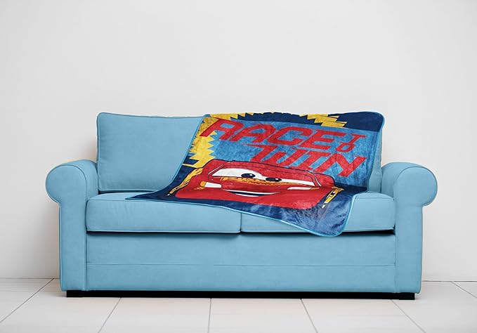 Jay Franco Kids Plush Throw Blanket – Soft & Cozy Fleece Throw for Bedroom & Couch Décor, Official Licensed Product, Blue - Cars, 40x50 - Travel Blanket