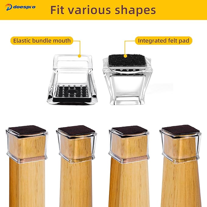 16Pack Clear Square Chair Leg Floor Protectors for Hardwood Floors,Felt Furniture Pads,Silicone Chair Leg Covers to Protect Floors, Non-Slip, Reduce Noise, Anti Scratch(XXL(Fit1.58-1.89") Square)
