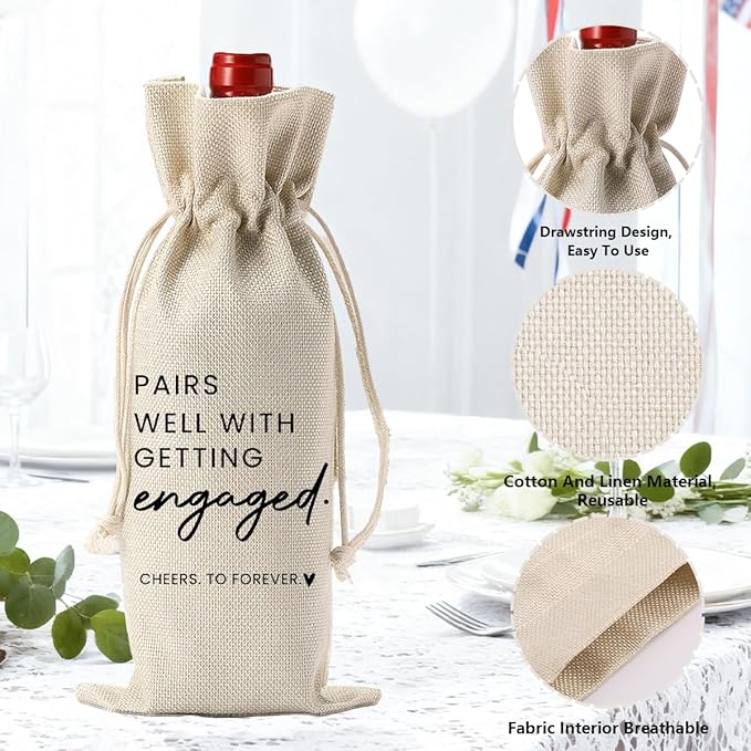 Engaged Engagement Gifts for Couples Her Engagement Party Decorations for Couple Wine Bag Scented Candles Set Pairs Well with Getting Engaged Wine Bag Omg Candles