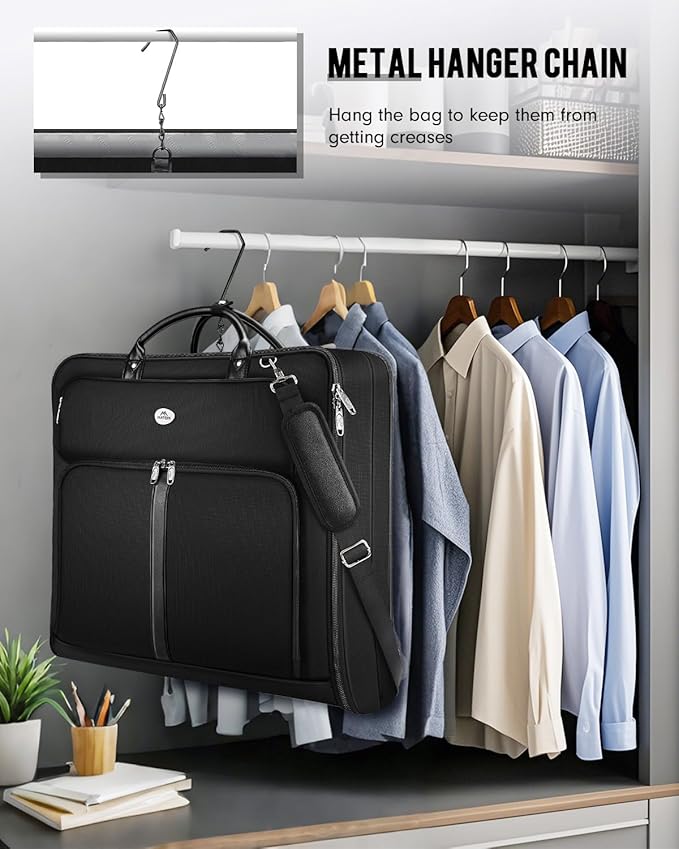 MATEIN Men's Garment Bags for Travel, Large Travel Suit Bag Up to 7 Suits with Strap, Wrinkle-Free Carry-On Garment Bags for Hanging Clothes, Business Suitcase Luggage Bag Fits 17.3 Inch Laptop, Black
