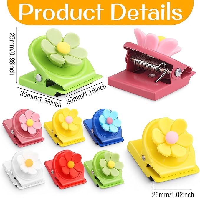 AceOrbit 12 Pcs Flower Magnets Clips Refrigerator Magnetic Clips Colorful Decorative Magnets Metal Magnet for Fridge Whiteboard Classroom Kitchen Office (Colorful)