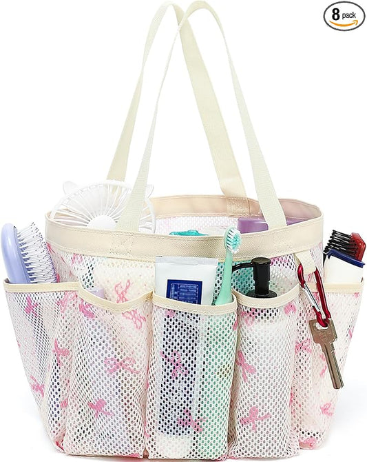 Fammart Mesh Shower Caddy Portable for College Dorm Room Essentials, 8-Pocket Large Shower Basket Tote Bag with 2 Handles for Toiletry, Bathroom, Beach, Camp, Gym