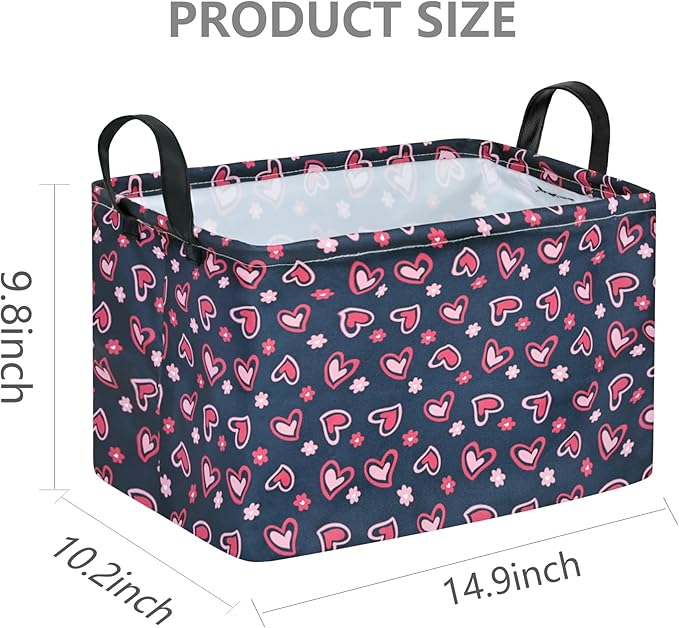 Rec Heart Print Box Hamper Storage Basket Collapsible Organizer Bin Gift Shelf Baskets for Home and Kitchen Storage