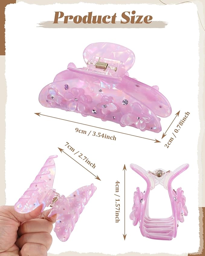 3PCS Acrylic Flower Hair Claw Clips - 2 Styles Durable Medium Small Claw Clips for Women, Strong Hold Cute Non Slip Stylish Accessories Decroation Buns for Thick Thin Hair (Purple)