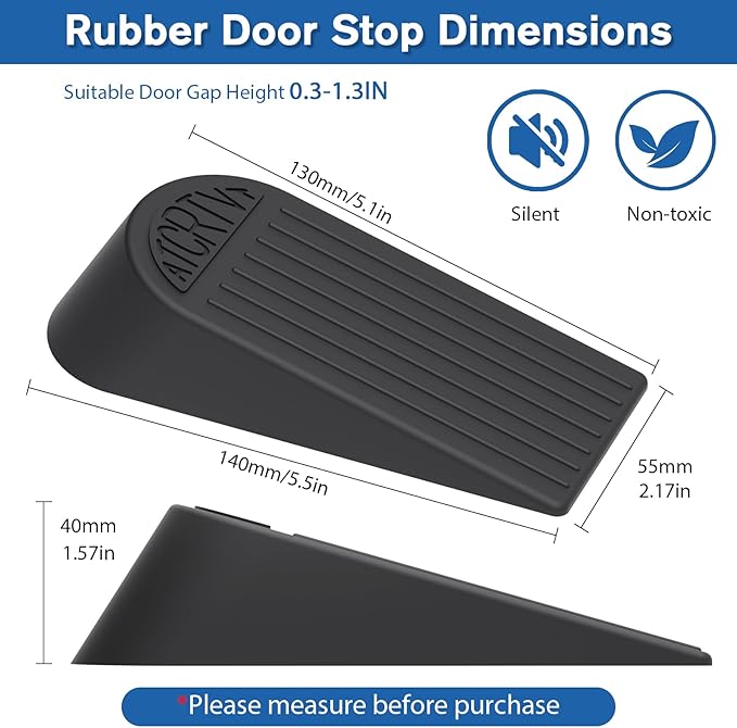 Rubber Small Door Stopper Wedge – 2 Pack Black Door Stoppers Wedge for Bottom Doorstop,Door Stop for Heavy Duty Doors with Self Adhesive Holder Ideal for Homes, Schools, Offices, Workshops