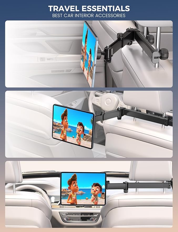 OHLPRO Magnetic Headrest Car Tablet Mount with Foldable Telescopic Arm for iPad Car Holder Back Seat Road Trip Essentials for Kids, Fit for Magsafe Phone iPad Galaxy Tab Tablet Kindle Surface Fire HD